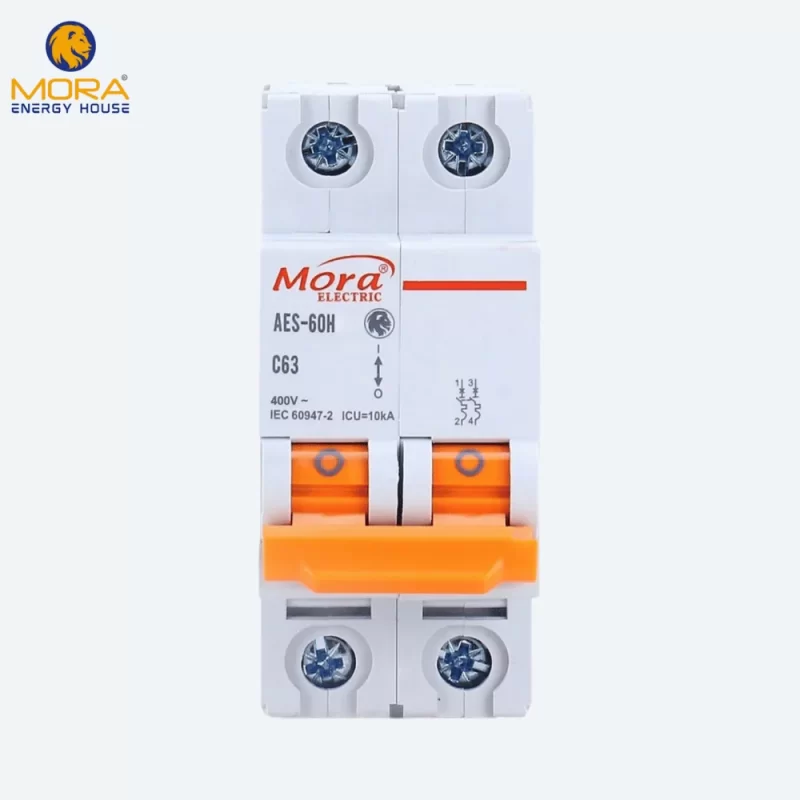 Mora 2P AC MCB Circuit Breaker – C Type, 230/400V | Available in 20A, 32A, 63A