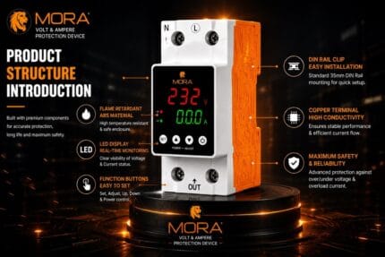 Mora 2 Pole Volt & Ampere Protection Device – Dual Display | Adjustable Voltage Current Guard | 63A AC