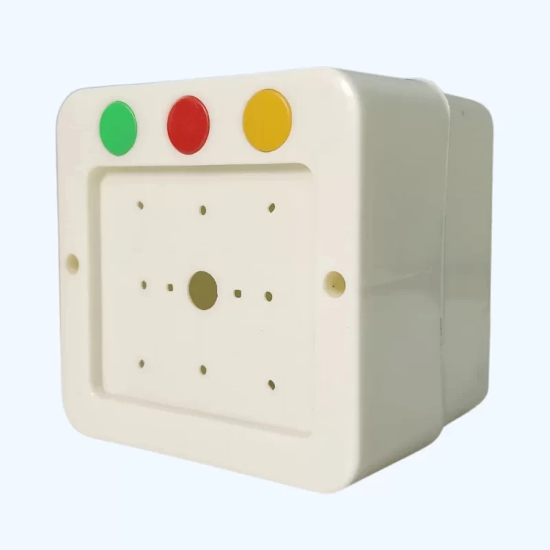 Back view of weatherproof plastic changeover box with wall mount design