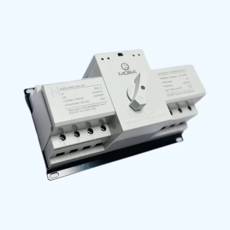 Side view of Mora 4P 63A Automatic Transfer Switch AES-988 showing internal wiring and MCB layout