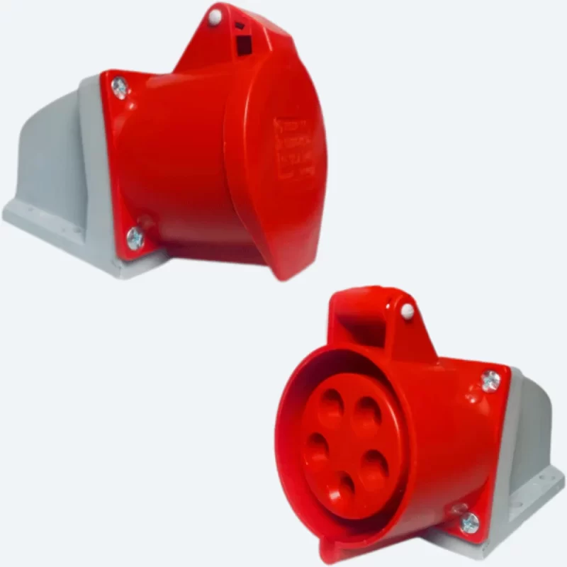 Close-up of Tense 32A Type 125 industrial male plug with 5-pin connector