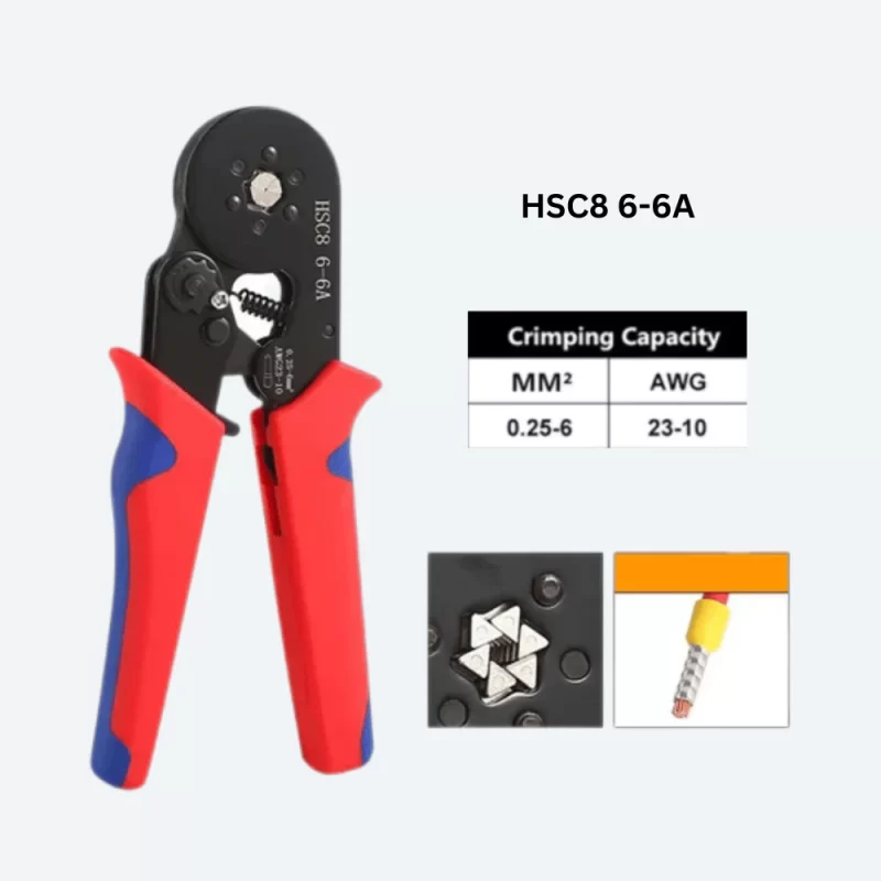 Close-up of YTH HSC8 6-6 tool inserting ferrule into insulated wire