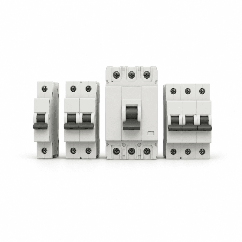 Circuit breakers for electrical protection on white background