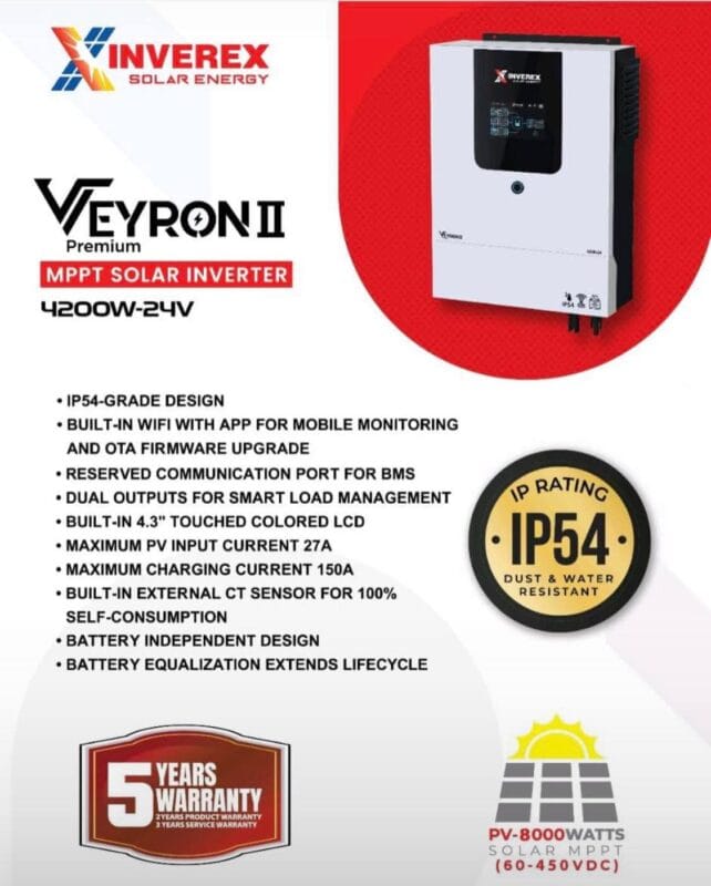 Inverex Veyron II Premium 4200-24 PV8000 IP54 Solar Inverter